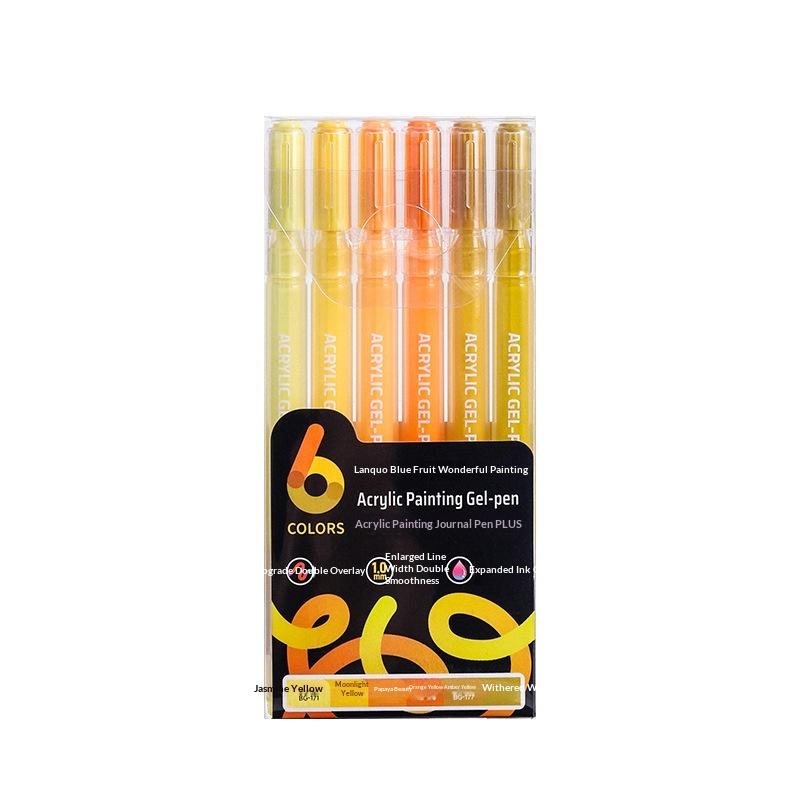 6 Colors Gel Pens Set Acrylic Painting Handbook Marker 1 Set Fine Tip Smooth Writing For School Art Office