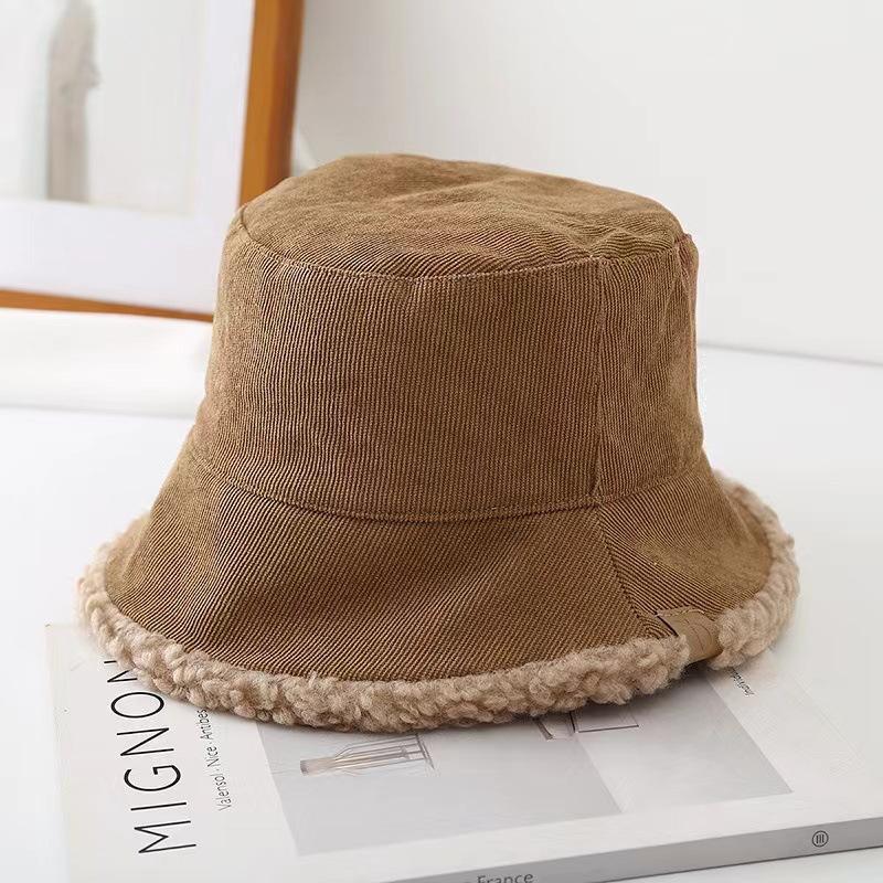 Women's PVC Lamb Fleece Double-Sided Fisherman Bucket Hat Autumn Winter Thickened Warm Windproof 6-Panel