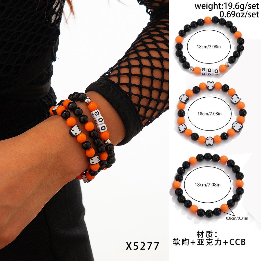 Halloween Skull Pumpkin Bracelet Set Dark Witch Spider Mixed Color Beaded Funny Bracelet