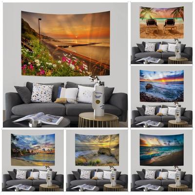 Office Living Room Tapestry Scenery Beach Sunset Cartoon Tapestry Home Wall Decoration Tapestry