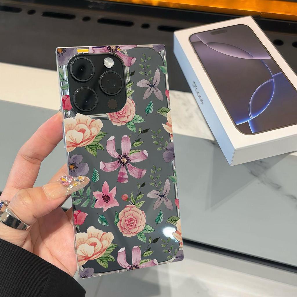 Clear Square Back Tube Case Protection For iPhone 14 Pro Max 16 ProMax 15 Plus 11 13 12 Anti-Oxygen,Elsa Rose Pattern Casing