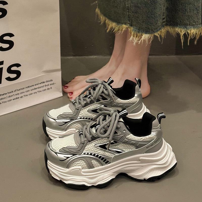 Dirty Dad Shoes Women's Autumn New Hong Kong Style Showing Small Casual Thick-soled Breathable Sports Shoes