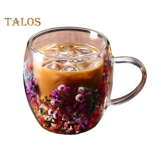 

Стеклянная кружка с двойными стенками и цветочным рисунком, 250 мл/350 мл, прозрачная эстетичная чашка для напитков с изолированной ручкой, украшение из настоящего цветка, двухслойное сохранение тепла 250ml A