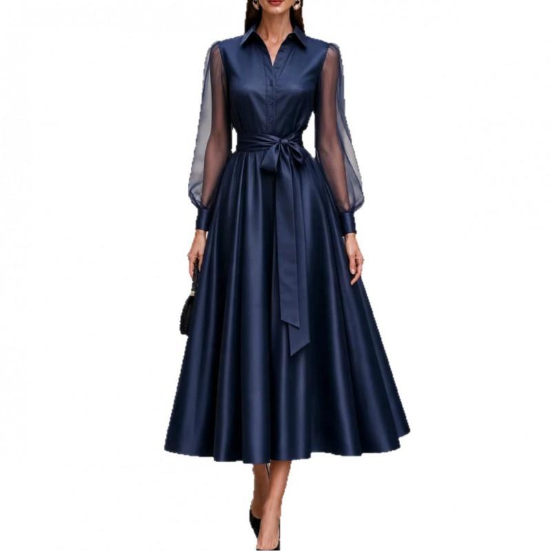 Elegant A-Line Long Sleeve Mesh Overlay Evening Dress Women Formal Occasion Party Gown