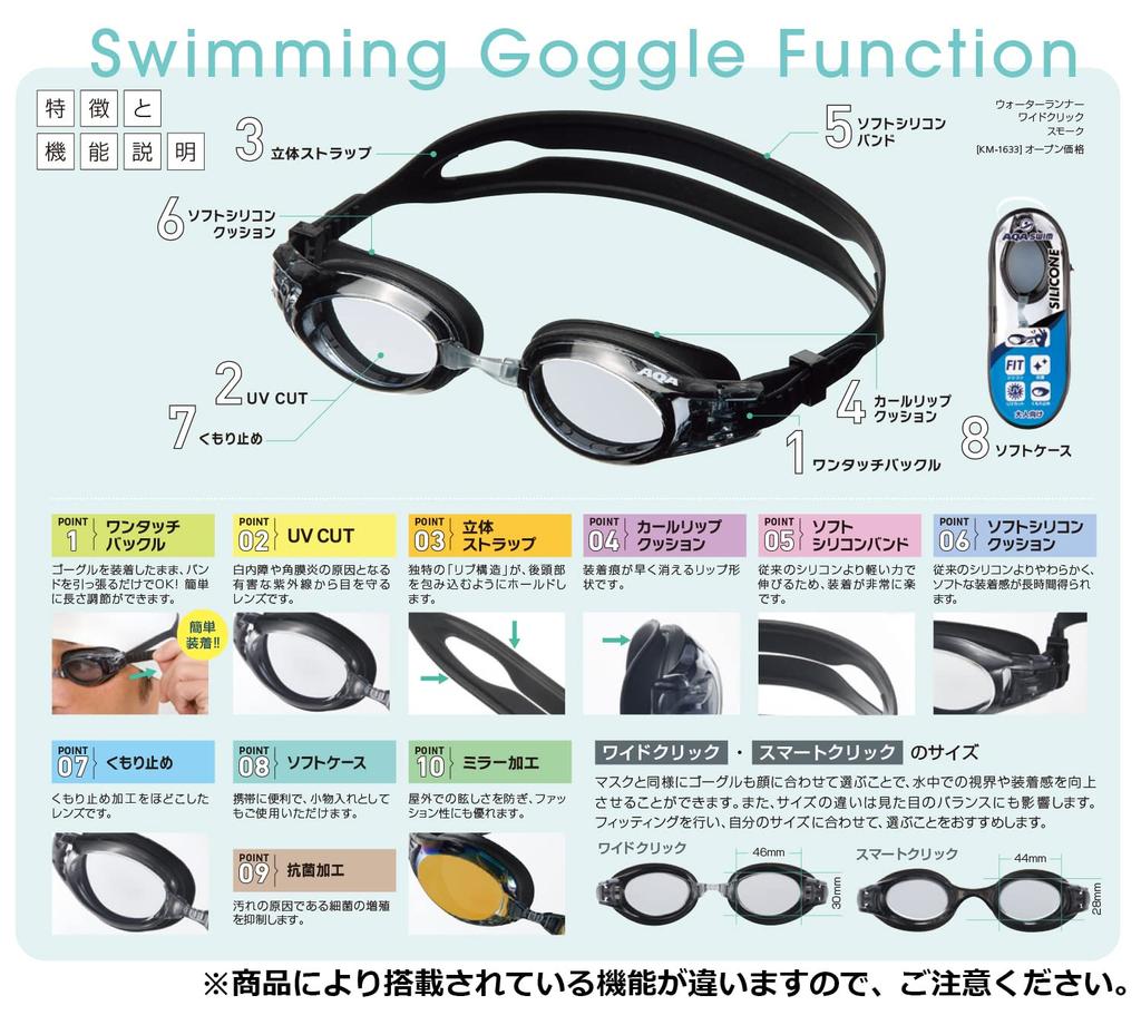AQA Water Runner Wide Click Swimming Aqua Blue KM1633 Goggles, (6300)
