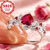 1Shiny item925Sterling silver women's red heart ring for daily wear, vintage floral vine promise ring, hypoallergenic natural ring, gift for