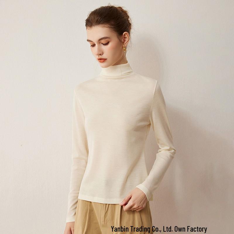 Women's Half-High Neck Ultra-Fine Wool Thin Knit Sweater - Machine Washable Base Layer for Autumn/Winter