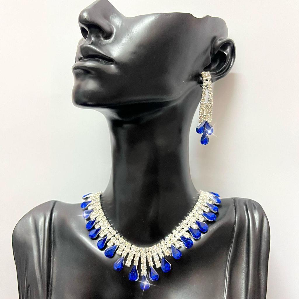 Elegant Purple Water Drop Jewelry Set: Necklace and Earrings for Bridal or Evening Wear