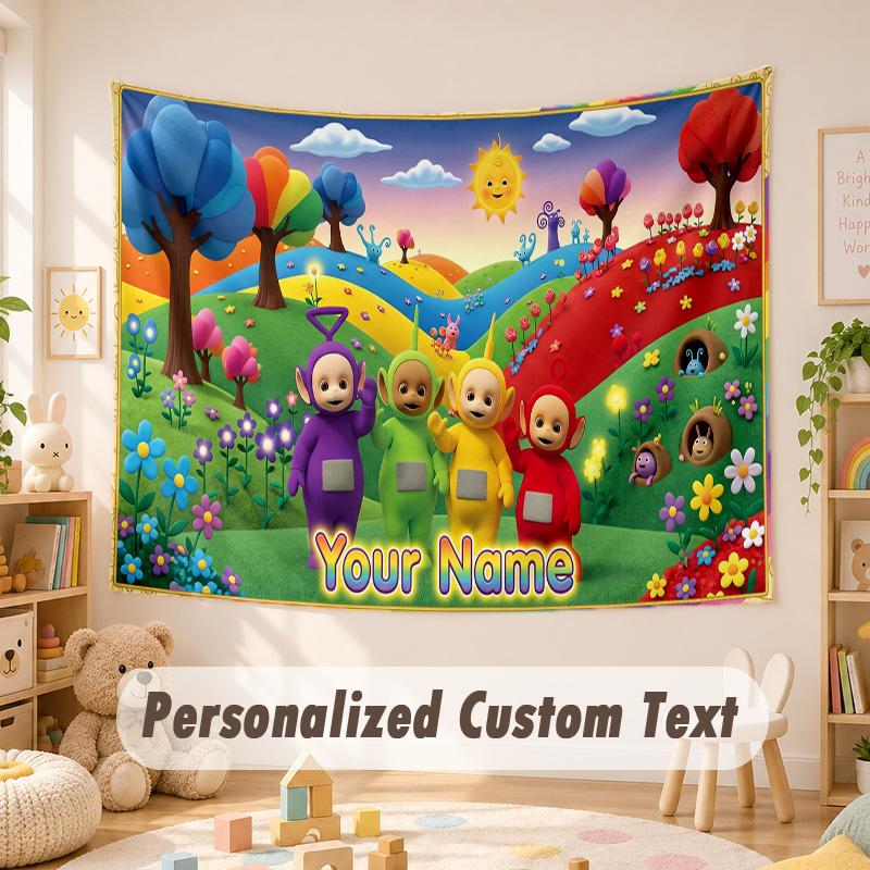 Custom Name Text Tapestry,Teletubbies Boho Wall Hanging, Decorative Backdrop Tapestry For Room
