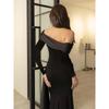 Western Style Sexy off-Shoulder Long Sleeve Dress Women High Temperament Slim Fit Black Annual Meeting Banquet Formal Dress Long Dress