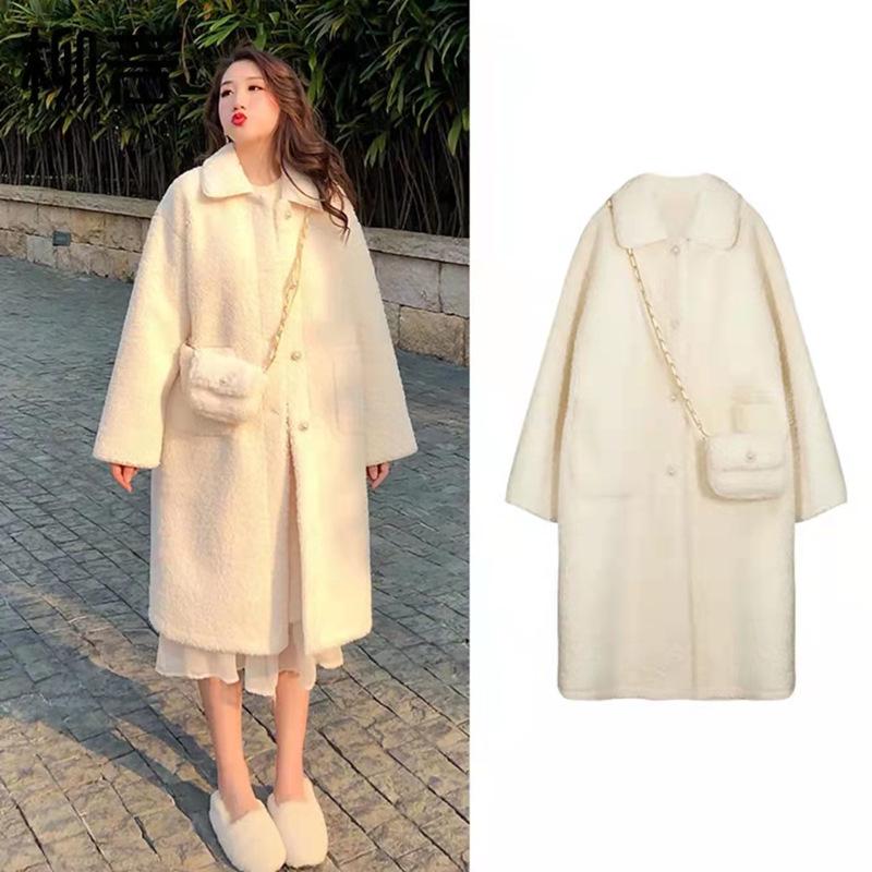 

Women s Autumn & Winter Imitation Lambskin Coat with Bag – 300g Thick, Medium-Long Fashion Coat 2XL брудно-білий