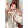 Womens Polka Dot Bow Hooded Cotton Puffer Coat Winter Loose Soft Student Warm Thick Casual Jacket