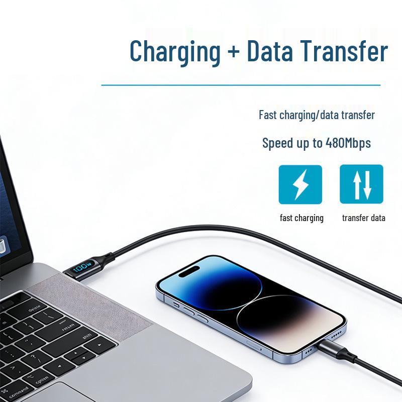 PD100W Digital Display Silicone Fast Charging Cable for Android and Apple Phones