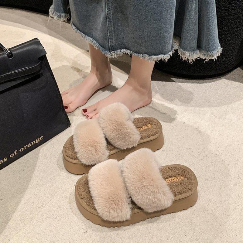 Thick-bottomed Mao Mao Slippers Women's New Winter Cotton Slippers Fashionable Versatile Mao Mao Mop