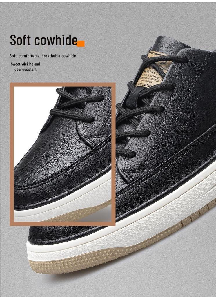 Men's Summer Cowhide Round Toe Breathable Leather Sneakers