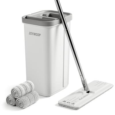 JOYMOOP Mop and Bucket Wringer Flat Floor Mop and Bucket with 3 Washable Microfiber Floor Cleaning System for Wet and Dry Use Set, Hands-Free Pads,