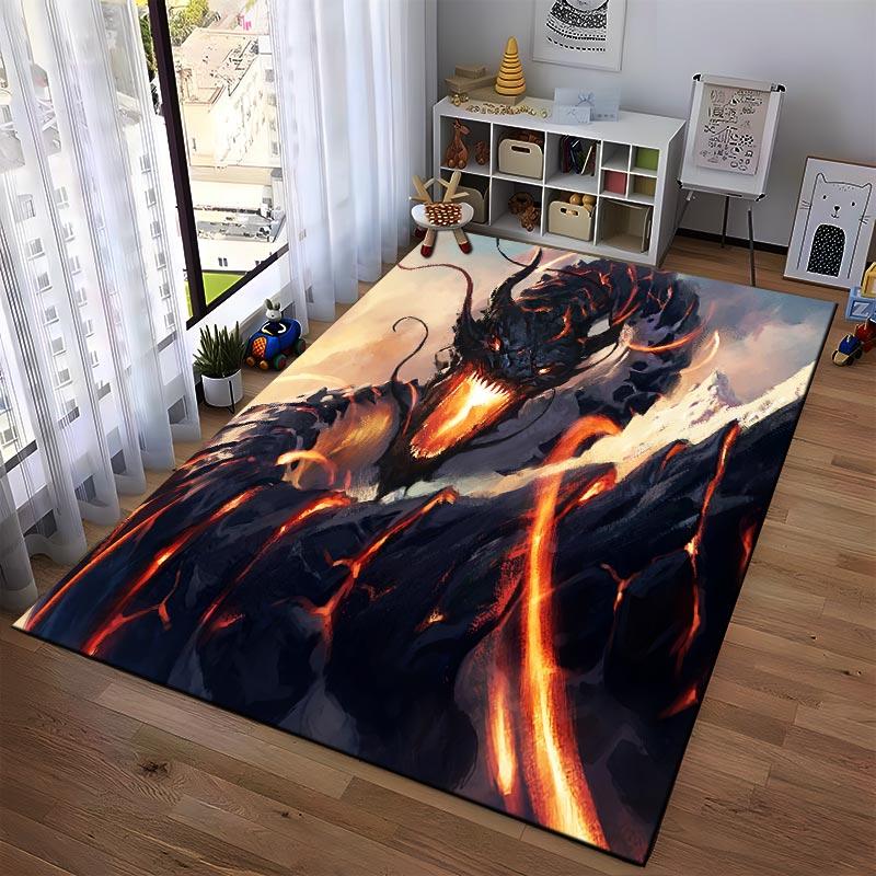 Fantasy Lava Dragon Carpet with Fierce Fiery Creature Design In Epic Style Suitable for Use As an Anti-slip1 For1room and Bedroom Sofas