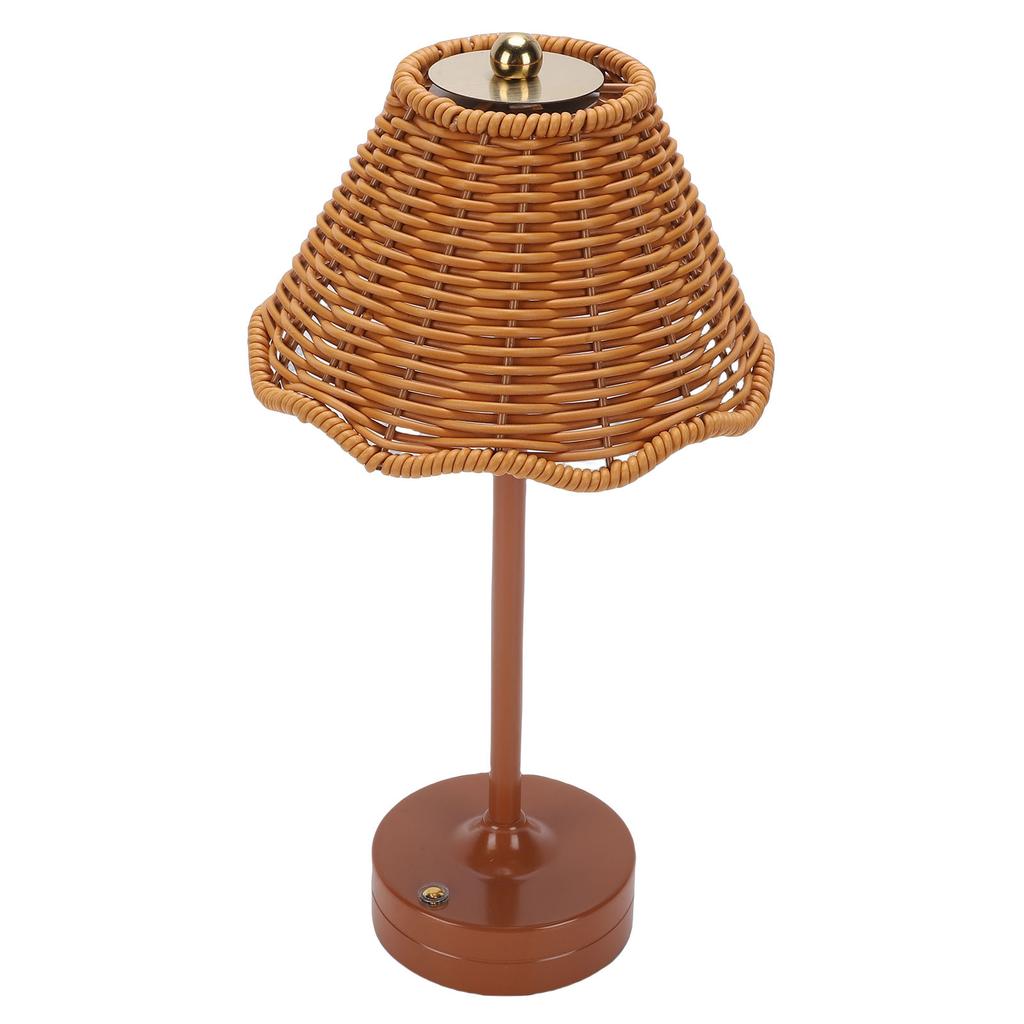 LED Vintage Rattan Table Lamp 3 Colors Cordless Shade Desk Lamp Bedside Night Light Brightness for Bedroom Decor