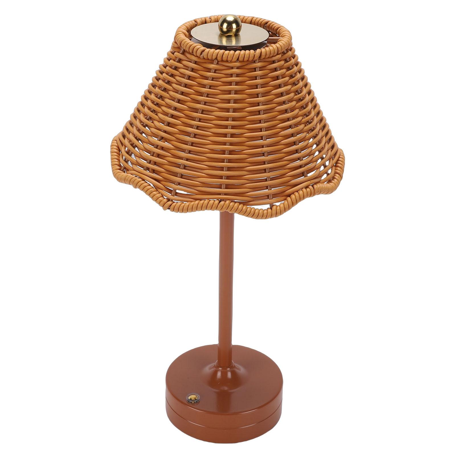 

LED Vintage Rattan Table Lamp 3 Colors Cordless Shade Desk Lamp Bedside Night Light Brightness for Bedroom Decor