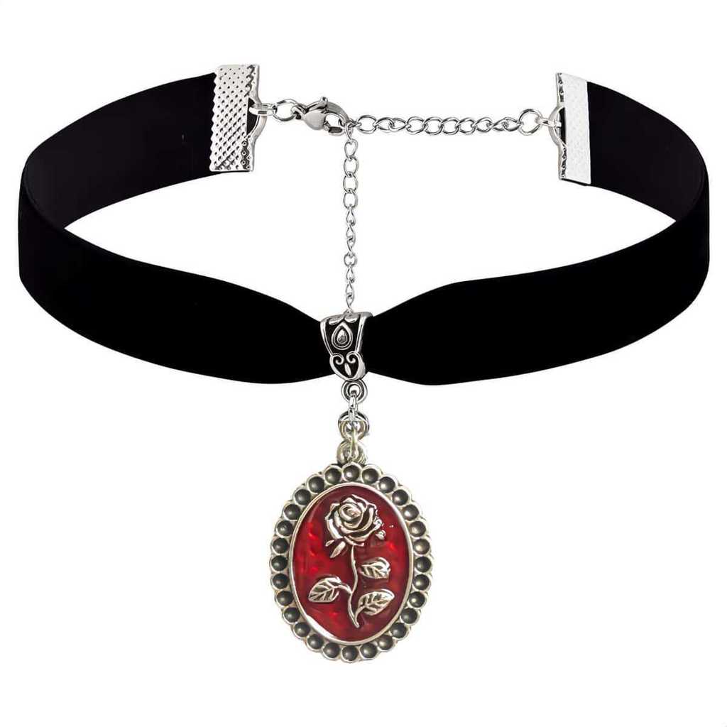 Goth Black Rose Pendant Necklace With Geometric Alloy Chain For Womens Fashion Accessories