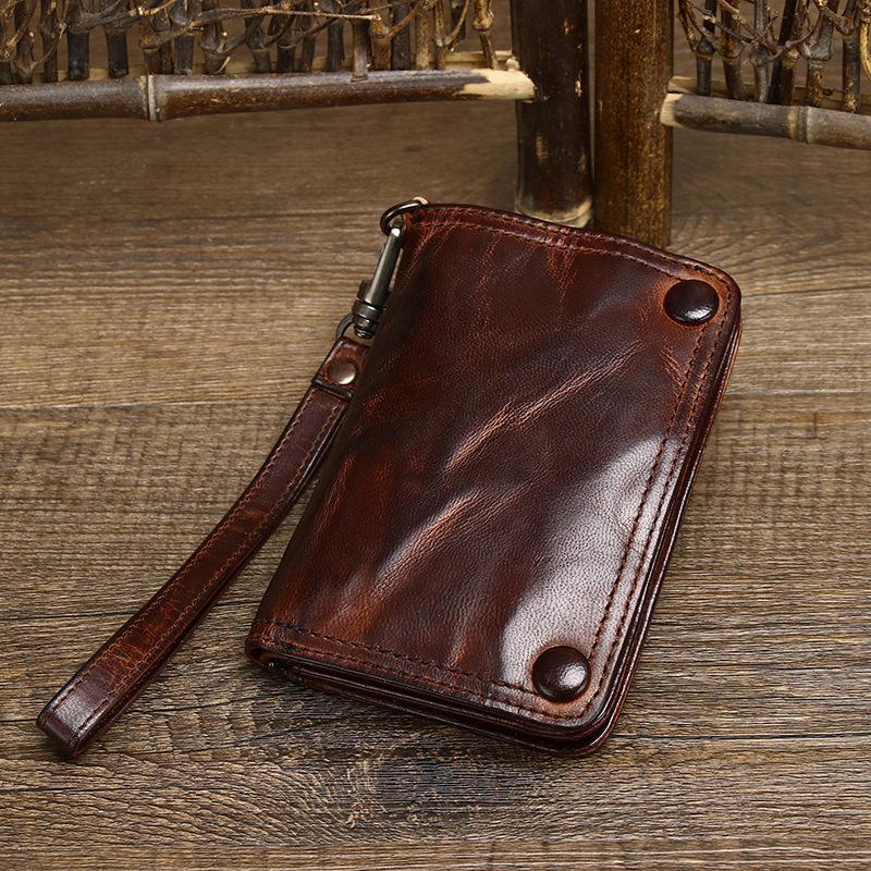 

Ретро мужской винтажный вертикальный кошелек ручной работы из натуральной кожи, персонализированный модный короткий кошелек из коровьей кожи с верхним слоем 15.5cm