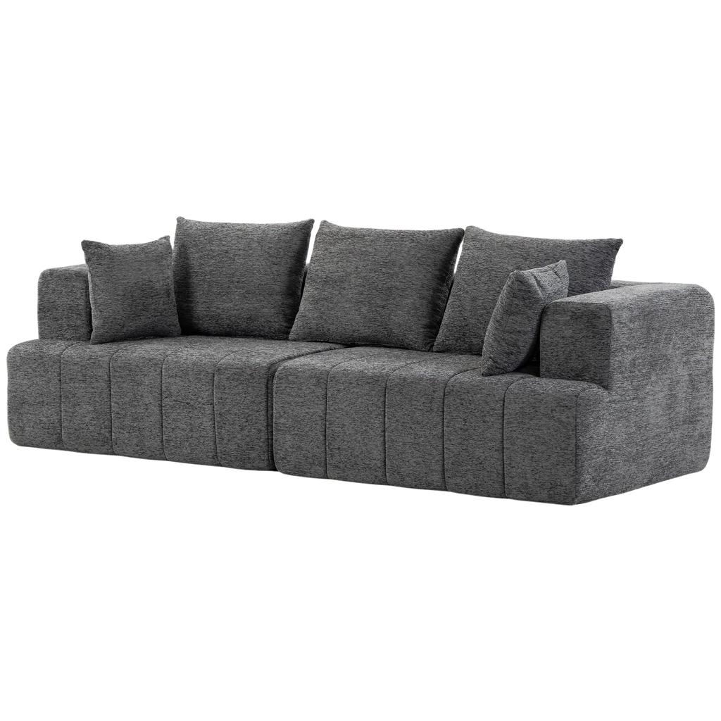 3-Seater Sofa, Cloud Sofa Made of Chenille with Thick Spring Cushioning, Wide and Deep Seat, Wide Armrests, Cushions, Grey