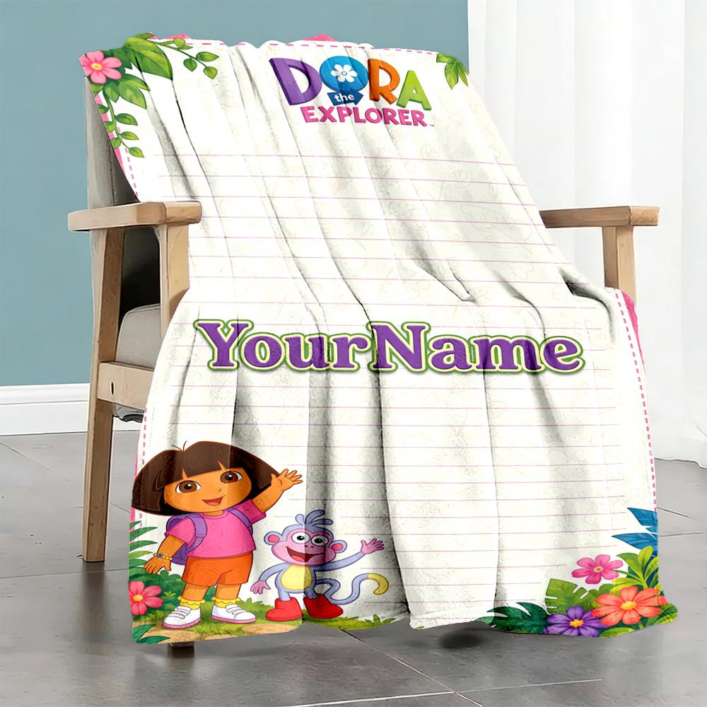 Dora Explorer Customize Text Blanket Multi-purpose Personalized Blanket Comfortable for Nap Bedding Couch Office Chair for All Occasions