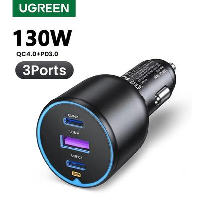 Ugreen Super rychlá nabíječka do auta 130W do zapalovače, jeden na tři, vhodná pro Apple 16/15, auta Huawei Xiaomi