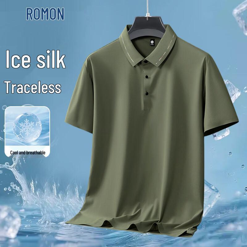 ROMON Men s Ice Silk Cooling Short Sleeve Polo Shirt L