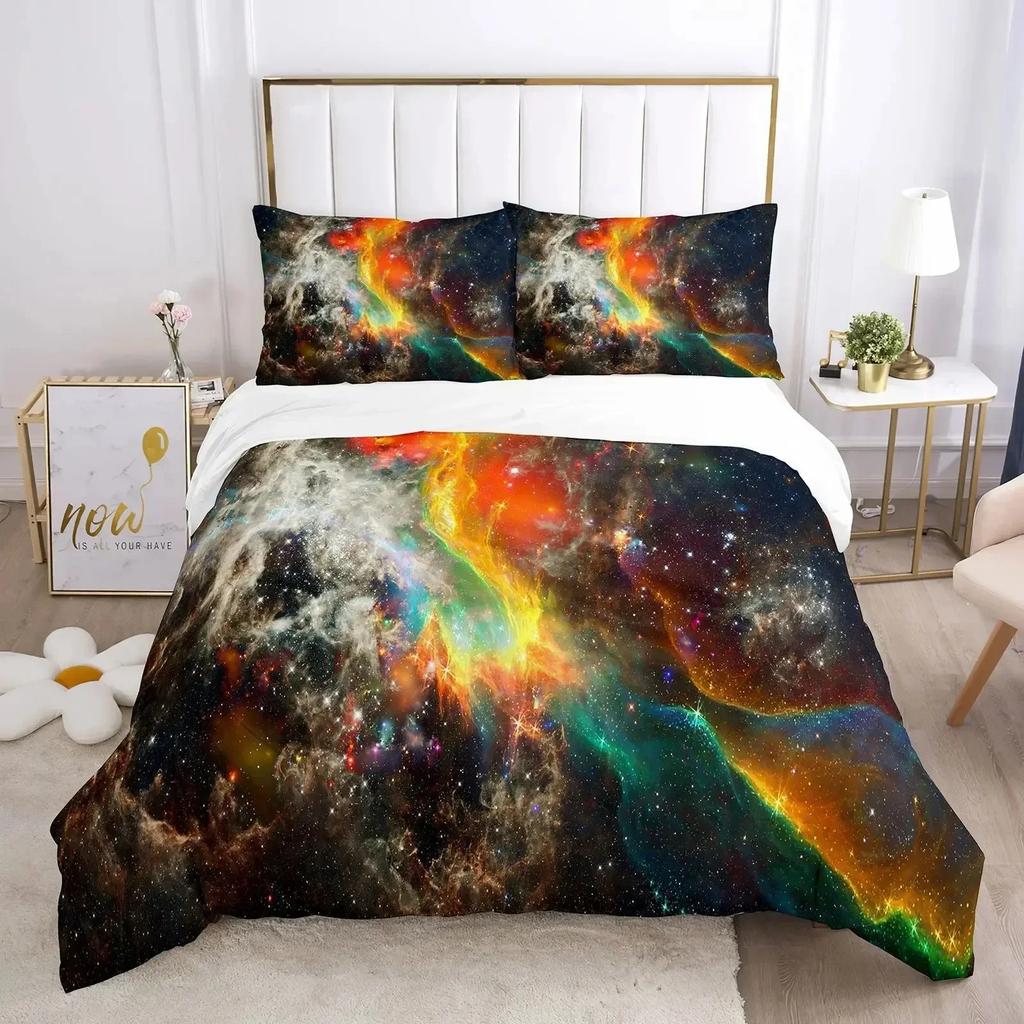Sada povlečení Galaxy Space 3D Universe Povlak na přikrývku Psychedelický povlak na přikrývku se zipem Queen Dvojitý celopolyesterový povlak na přikrývku