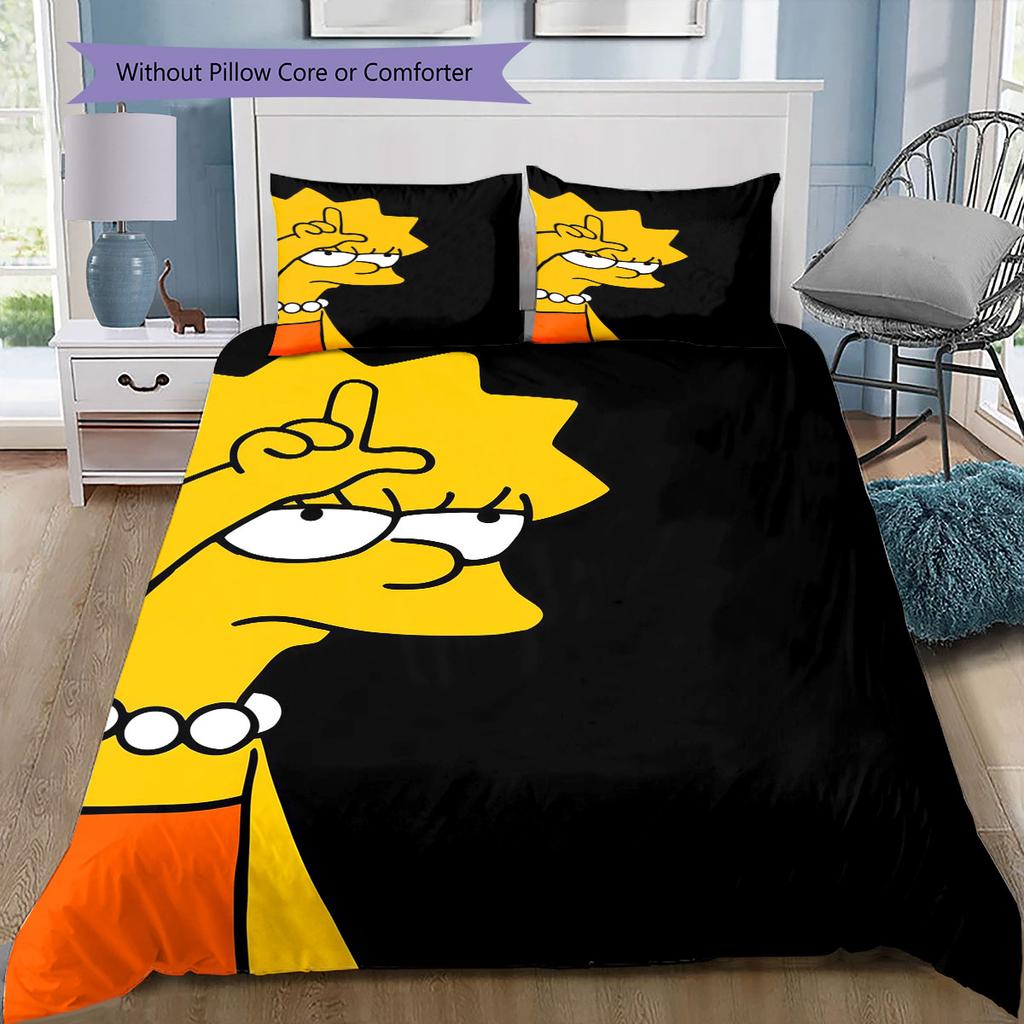 Lisa Simpson Pattern Bedding Home Decoration Birthday Gift ( 1 Duvet Cover + 2 Pillowcase, Without Core),fan Merchandise.