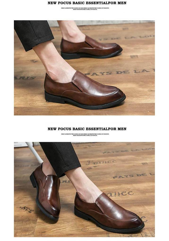 Men's Brown Leather Slip-on Pointed Toe Shoes - Business Formal, British Style, Large Sizes 45-46.