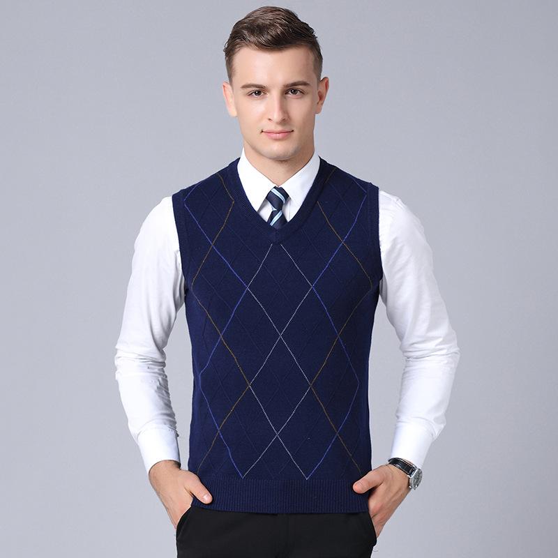Men S Sleeveless V Neck Plaid Knit Vest Pullover Casual Top