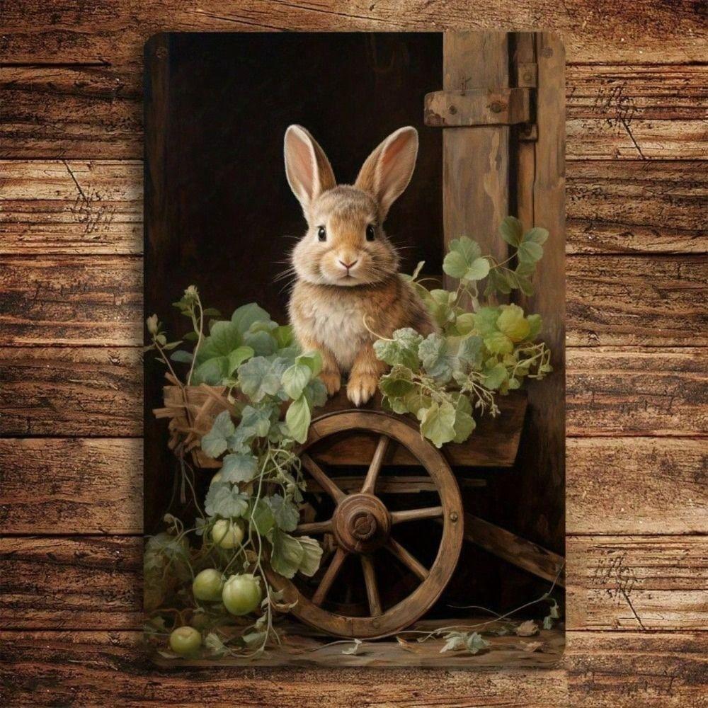 Vintage Easter Rabbit Metal Wall Art, Rustic Decor for Living Room
