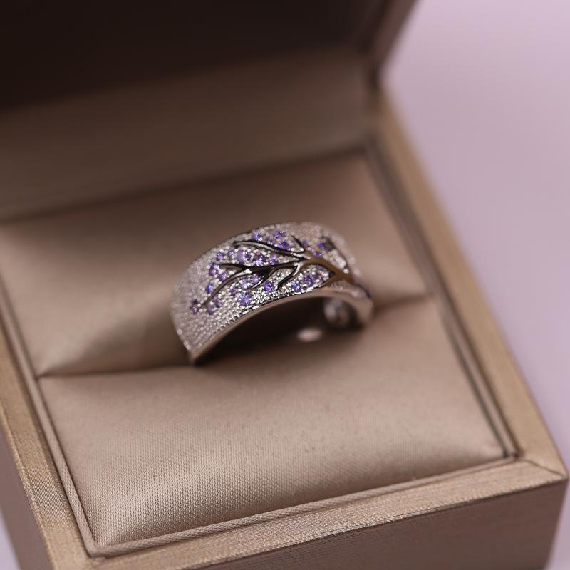 Fashion Shiny Tree Branch Rings 925 Sterling Silver Crystal Zircon Branch Rings for Women Unique Punk Branch Wedding Jewelry