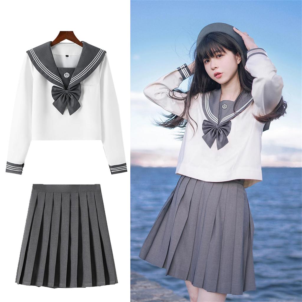 Authentic Sailor Uniform with Three White JK Short Long High School Girl Uniform Sailor Uniform Costume for Navy Popular Sailor Uniform Cosplay