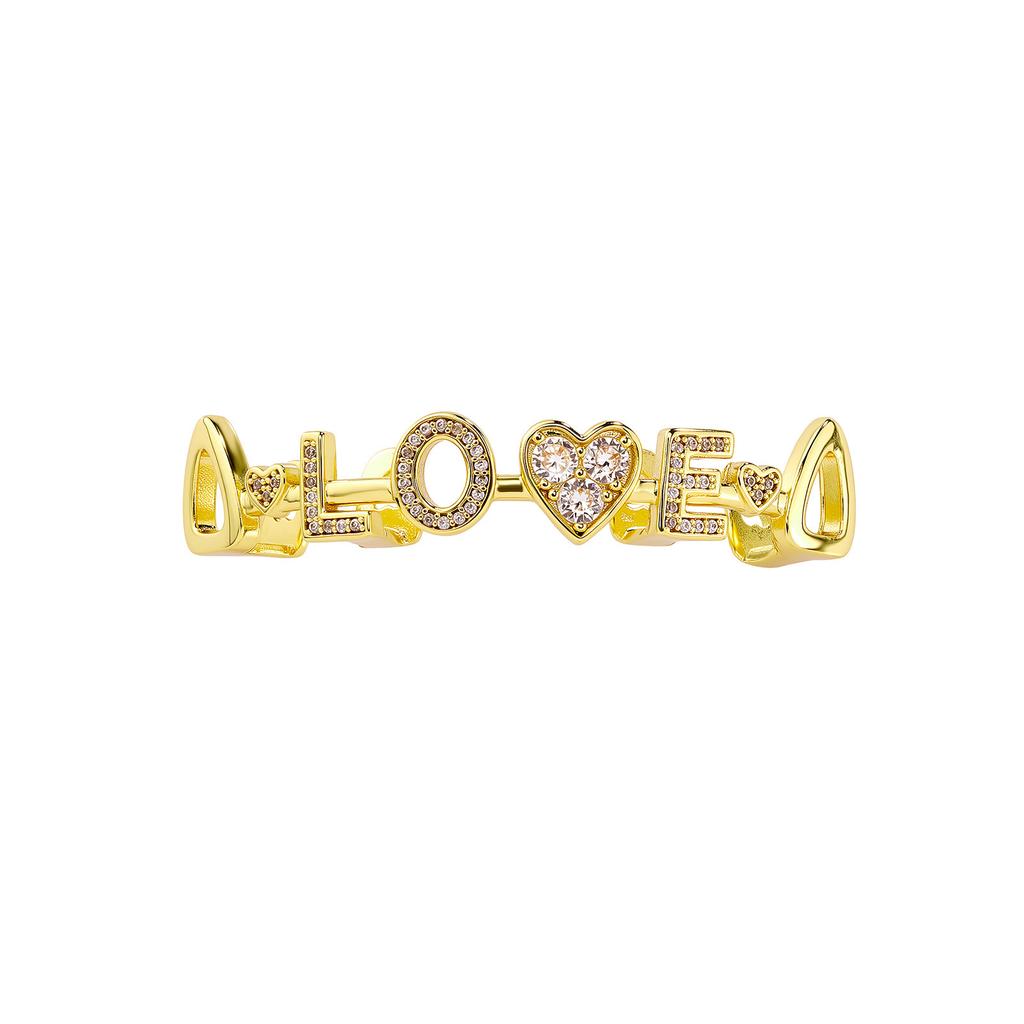 Hip Hop Fashion Silver Teeth Letter Love Full Diamond Zircon Braces Rap Accessories