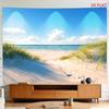 2D Flat - 2D Flat - [2D Plane Printing] Large Size/Small Size Pattern Printed Tapestry - Beach, Sand Dunes, Blue Sky, Ocean, Footprints, Room Wall Dec