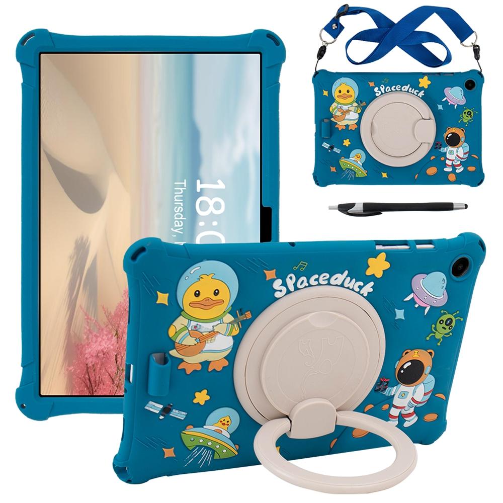 For Samsung Galaxy Tab A9+ X216 Case Rotatable Kickstand Cute Cartoon Silicone Tablet Cover with Lanyard