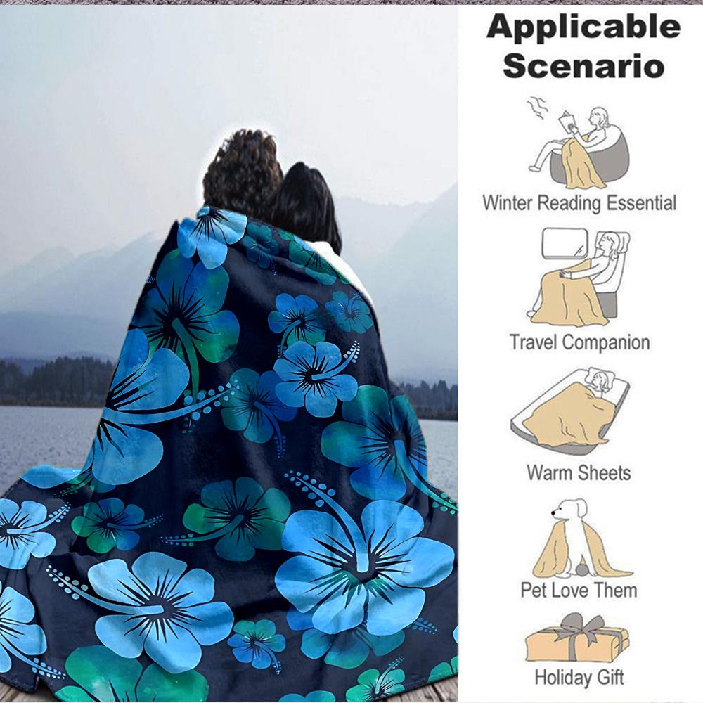 1pc Blue Floral Print Blanket Warm, Cozy, And Soft, Suitable for Sofas, Beds, Cars, And Office Use.Perfect for Camping And Travel, Making It a Great G