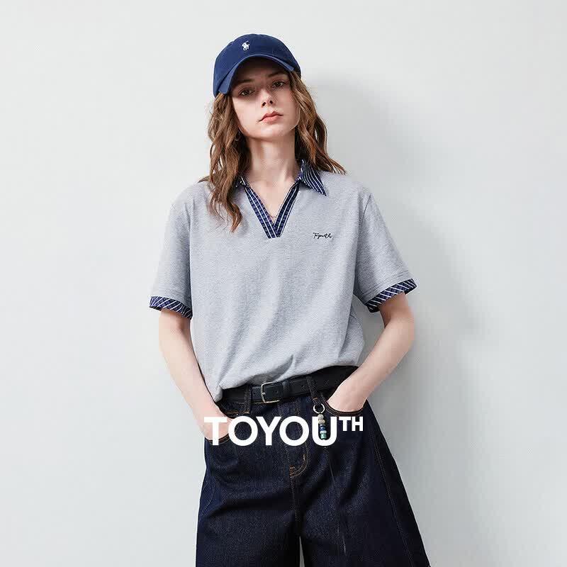 Chuyu Women s 5A Antibacterial Pure Cotton Plaid Polo T-Shirt L