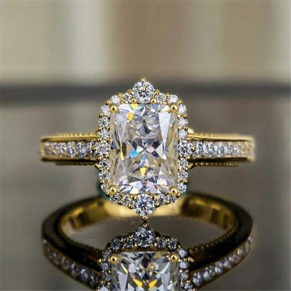 Luxury Female White Square Finger Ring Vintage Gold Color Wedding Band Bridal Jewelry For Women