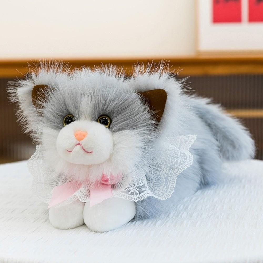 New Soft Fluffy Simulation Cat With Bib Cute Cartoon Realistic Cat Ragdoll Cat Birthday Gifts