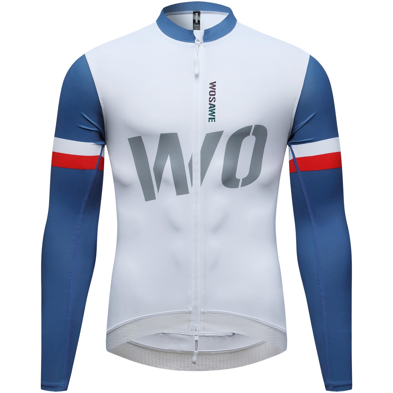 

Wosawe Мужская джерси для велоспорта с молнией YKK, дышащей, высокоэластичной, противоскользящей отделкой, светоотражающей отделкой и карманами S синий