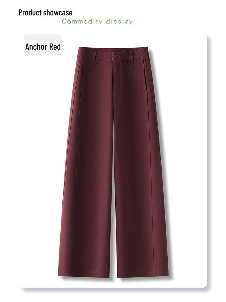 Ancola Women's Red Fleece-Lined Vintage Straight-Leg Jeans - Autumn/Winter 2024 Loose Slim-Fit Wide-Leg Pants.