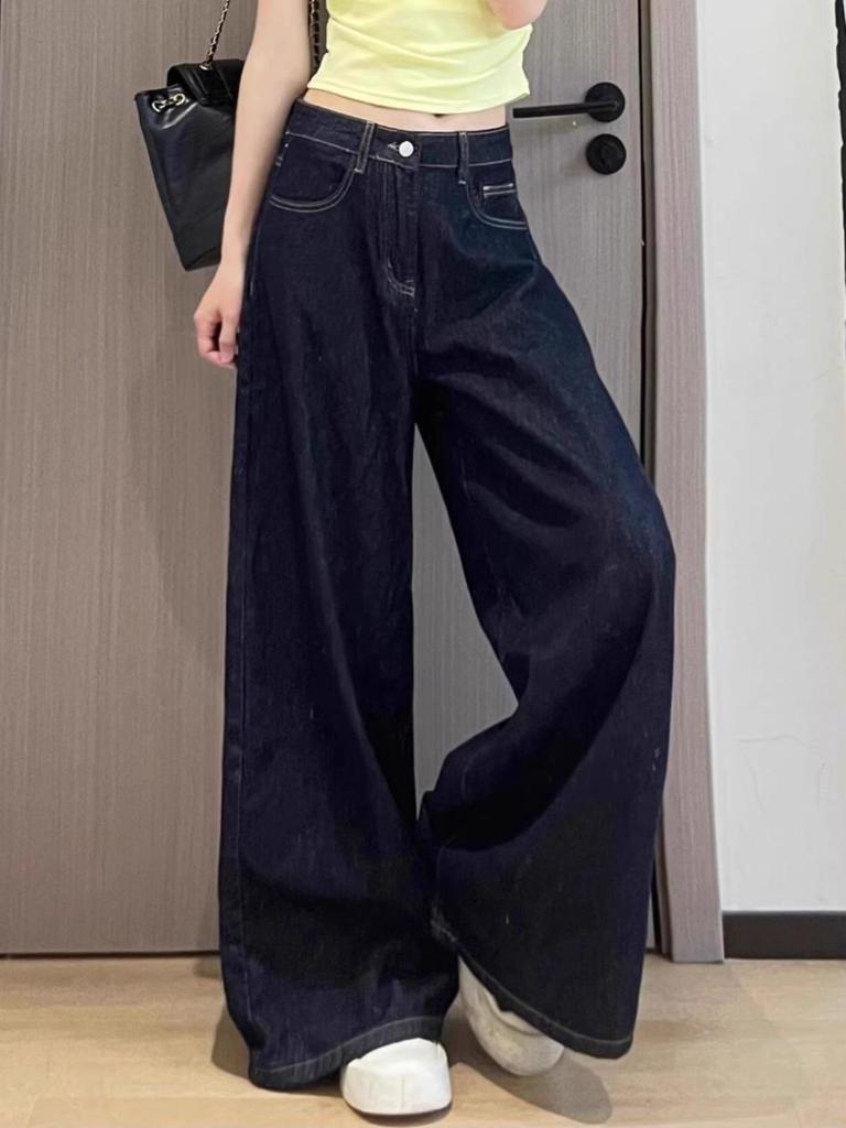 Plus Size Women’s High Waist Retro Wide-Leg Jeans - Autumn Relaxed Fit