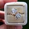 Huitan New Wedding Rings with Two Cubic Zirconia Gold Color Band Luxury Trendy Women Accessory Party Engagement Proposal Jewelry