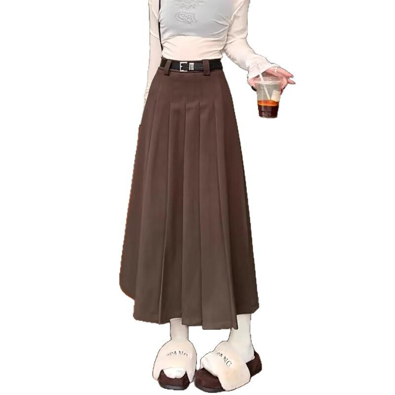 American Retro Plus Size Pleated Wool Skirt - Fashionable Academic Style, High Waist Slimming Design for Trendy Women
