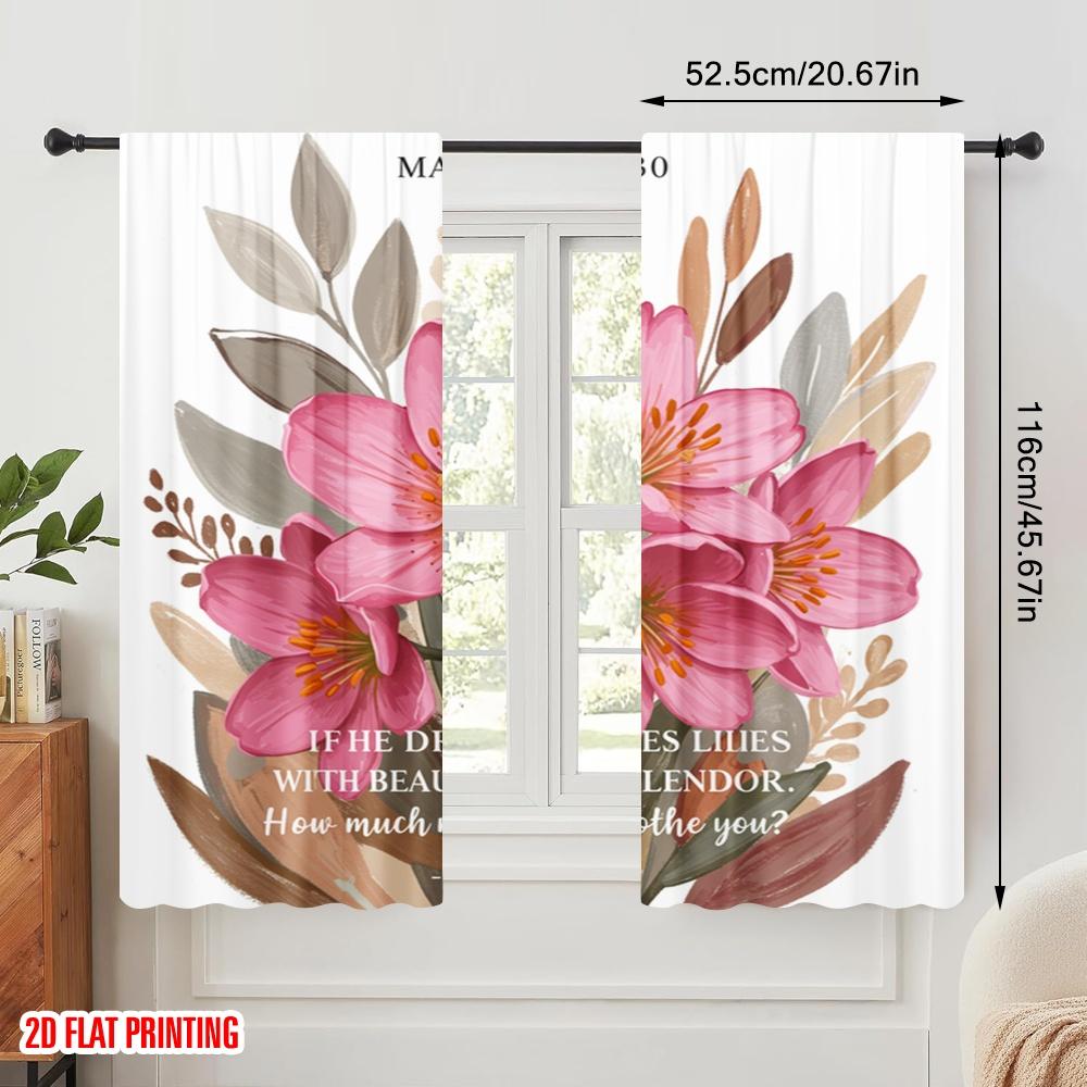 2pcs 2D Flat Printing Window Curtains Matthew 6 30 Flowers Beauty Splendor Polyester Without Electricity Party Decorations