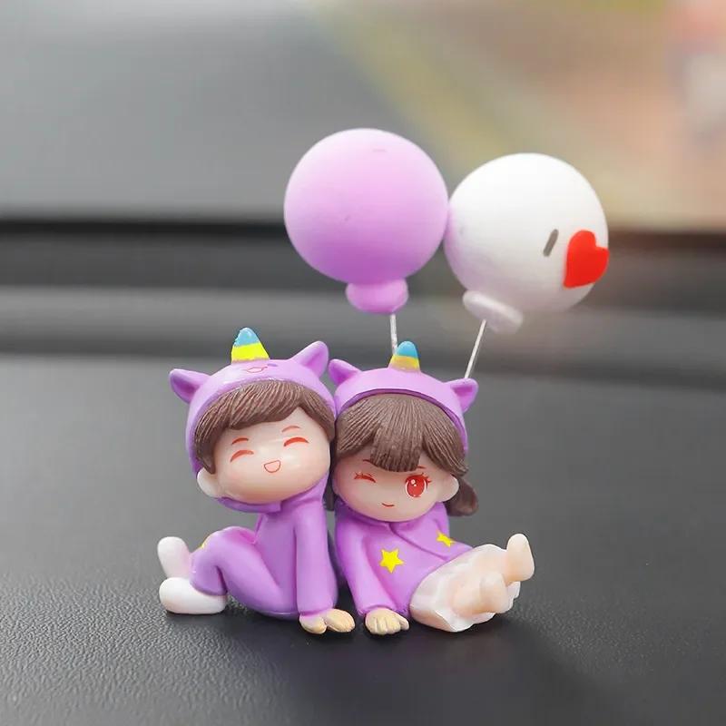 Cute Car Decoration Ornaments Creative Cartoon Purple Pajamas Couple Auto Center Console Car Interior Accessories